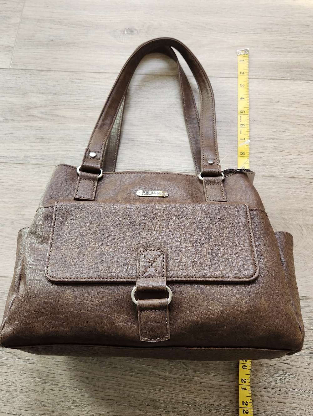 MultiSac Brown Nia Large Shopper Shoulder Purse Bag Faux Leather Nwt - Picture 14 of 15